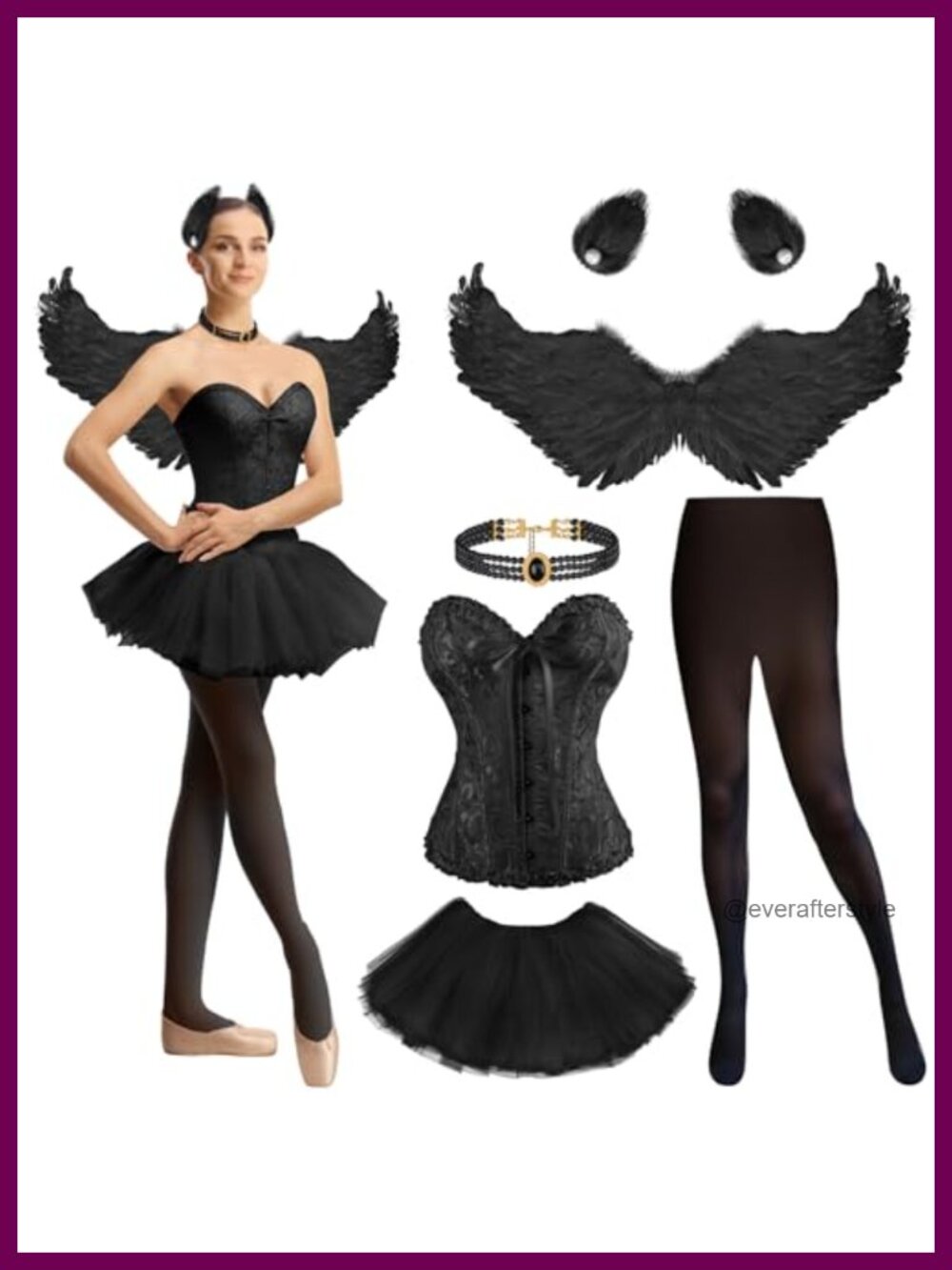Swan Costume Set Corset Tutu Wings Feather Hair Clips Pantyhose Ballet